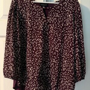 Fortune & Ivy Plum Printed V-Neck Blouse
